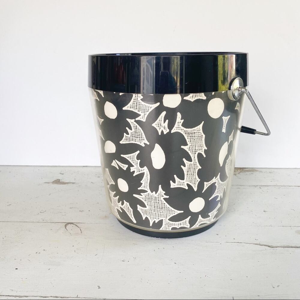 West Bend Vintage Retro 60’s Black and White Daisy Floral Ice Bucket